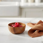 Premium Wood Salad Bowl Food-Safe Natural Round Serving Basin Durable Wooden Fruit Bowl for Kitchen Salad Tableware Gift
