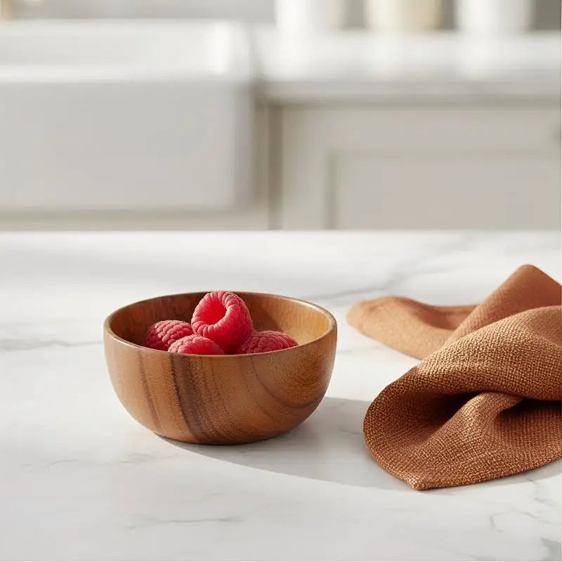Premium Wood Salad Bowl Food-Safe Natural Round Serving Basin Durable Wooden Fruit Bowl for Kitchen Salad Tableware Gift