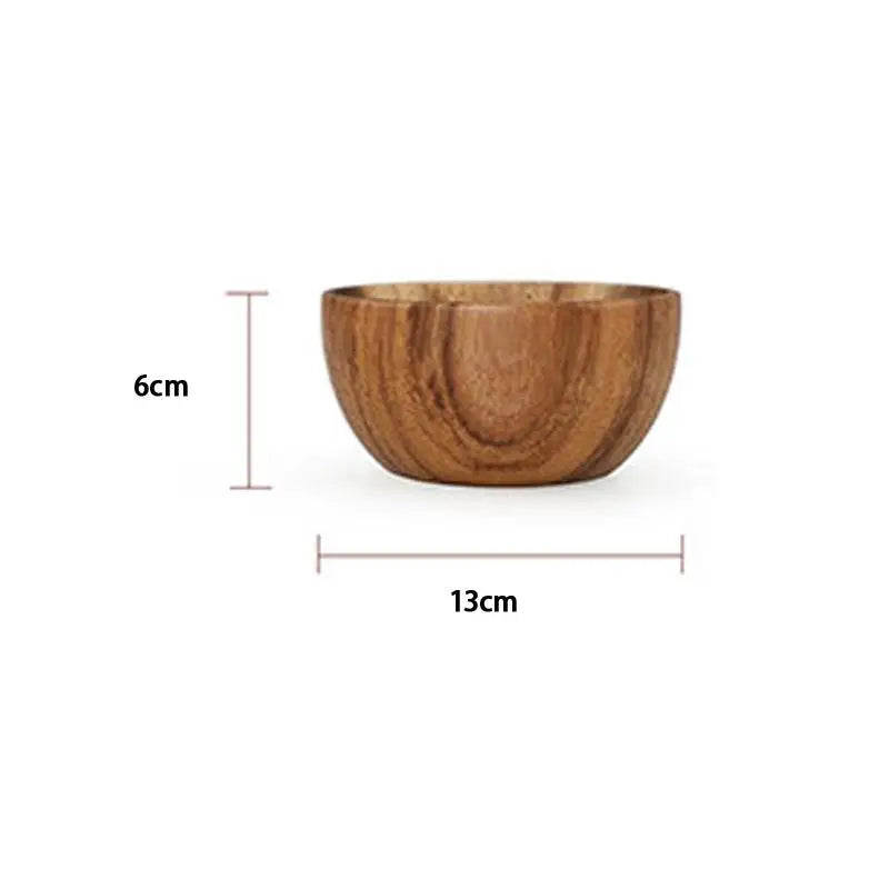 Premium Wood Salad Bowl Food-Safe Natural Round Serving Basin Durable Wooden Fruit Bowl for Kitchen Salad Tableware Gift