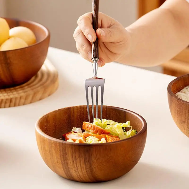 Premium Wood Salad Bowl Food-Safe Natural Round Serving Basin Durable Wooden Fruit Bowl for Kitchen Salad Tableware Gift